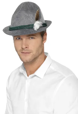 German Trenker Hat with Feather, Grey