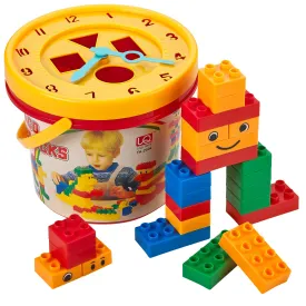 Kicko Building Block Bucket - 33 pc Building Blocks with Clock - Learning Blocks