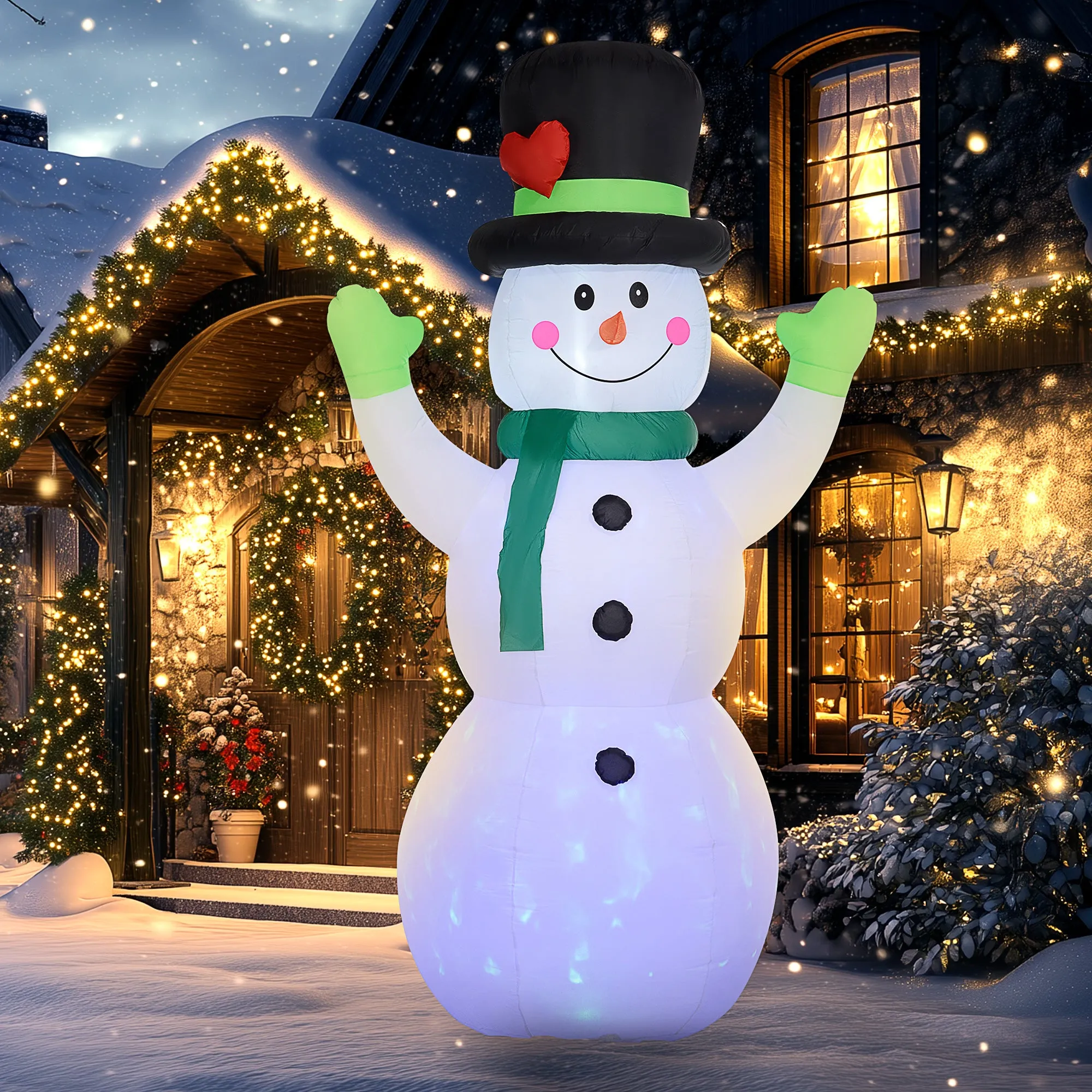 10ft Inflatable Snowman w/ Black Hat, Green Scarf for Garden Yard