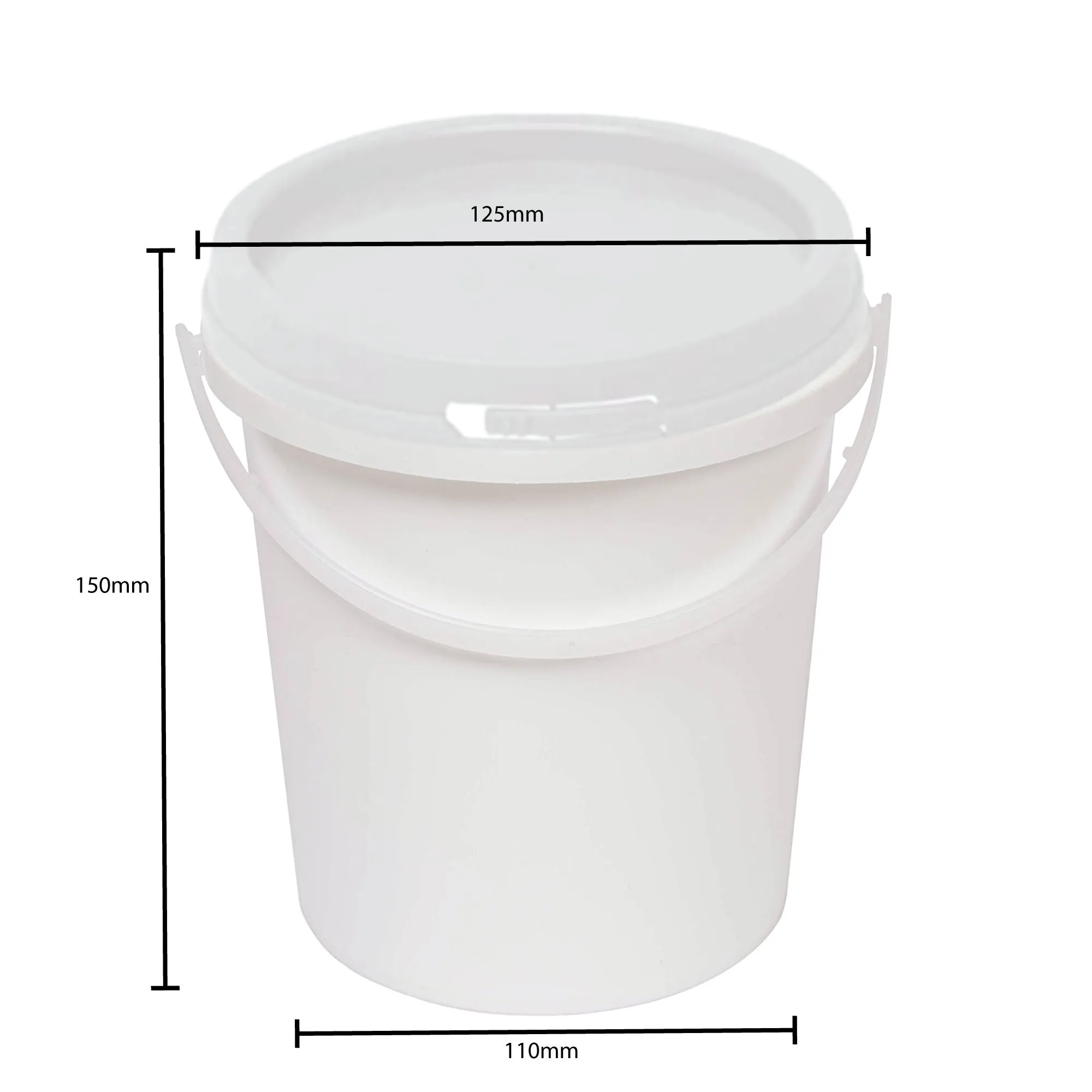 10x 1.2L Plastic Buckets   Lids - Food Grade Empty White Tub With Handle