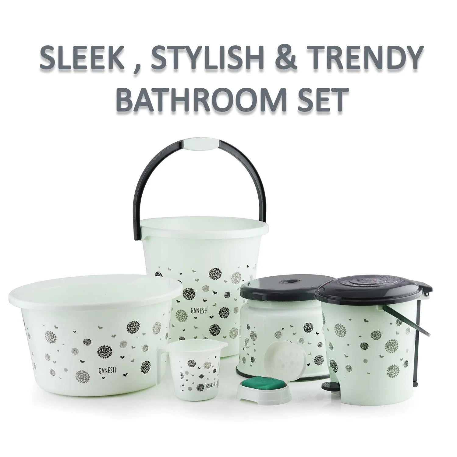 8711 PLASTIC BATHROOM ACCESSORIES SET 6 PCS BATH SET BATHROOM BUCKET WITH DUSTBIN MUG, STOOL, SOAP CASE,TUB