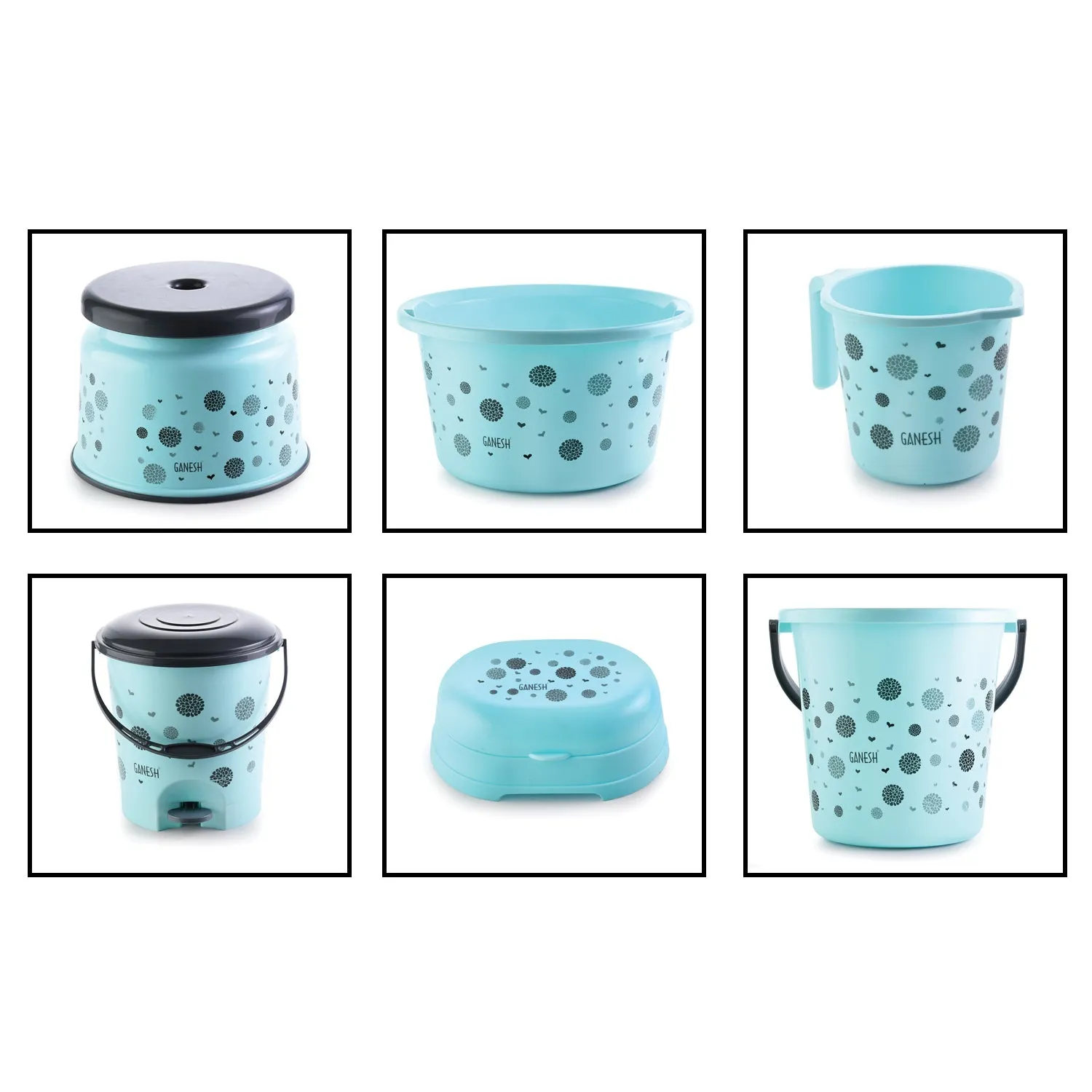 8711 PLASTIC BATHROOM ACCESSORIES SET 6 PCS BATH SET BATHROOM BUCKET WITH DUSTBIN MUG, STOOL, SOAP CASE,TUB