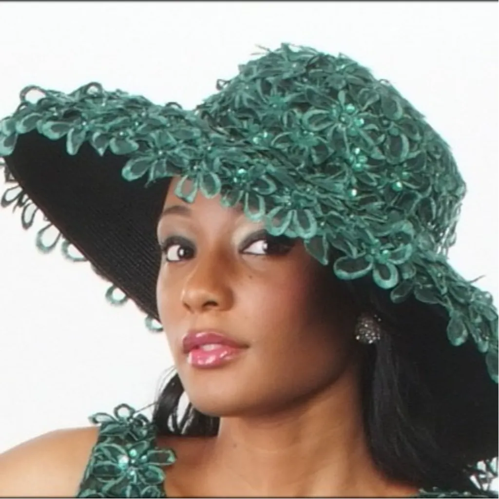 AC7001-Green Flower Pebbles Dress Hat