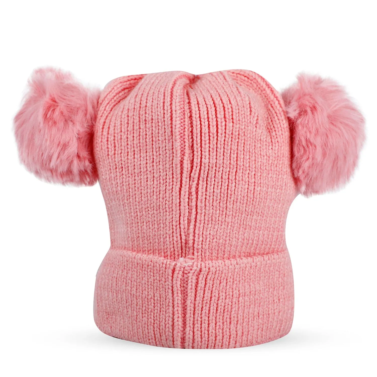 Baby Moo Bear Pom Pom Breathable Beanie Warm Knitted Woollen Cap - Pink