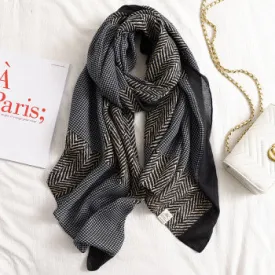 BLACK AND GREY FINE CHECK SCARF