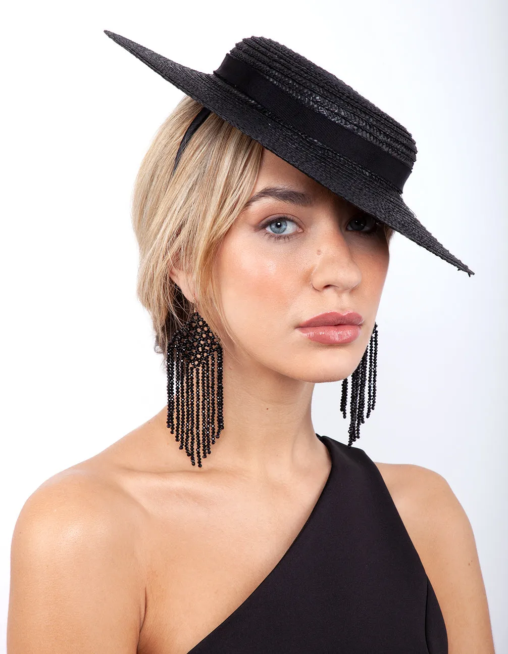 Black Straw Boater Hat Headband