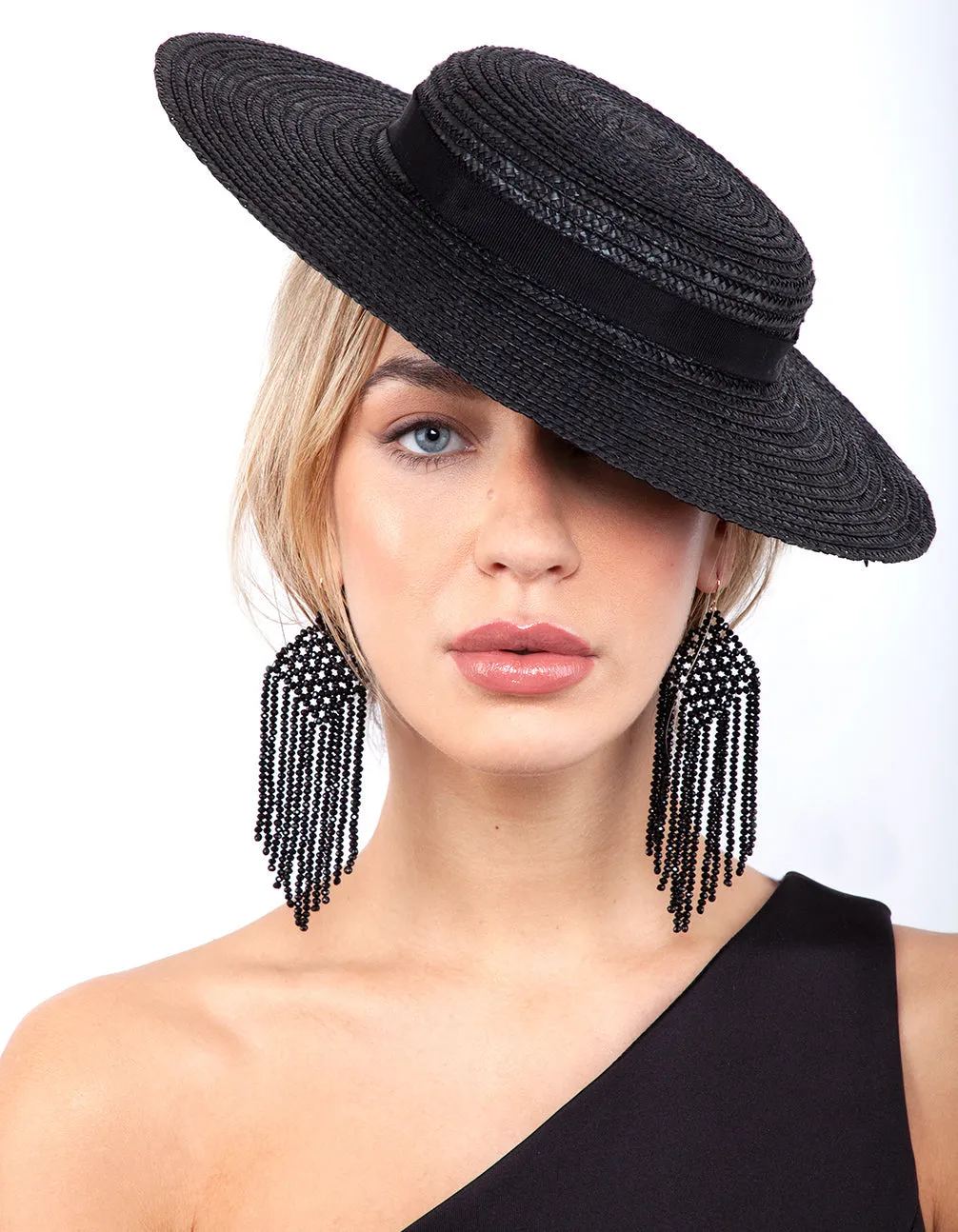 Black Straw Boater Hat Headband