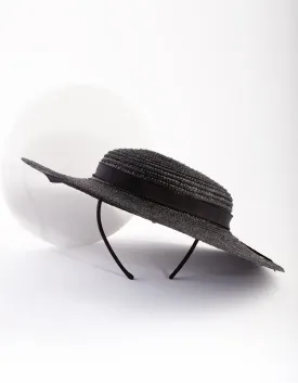 Black Woven Boater Hat