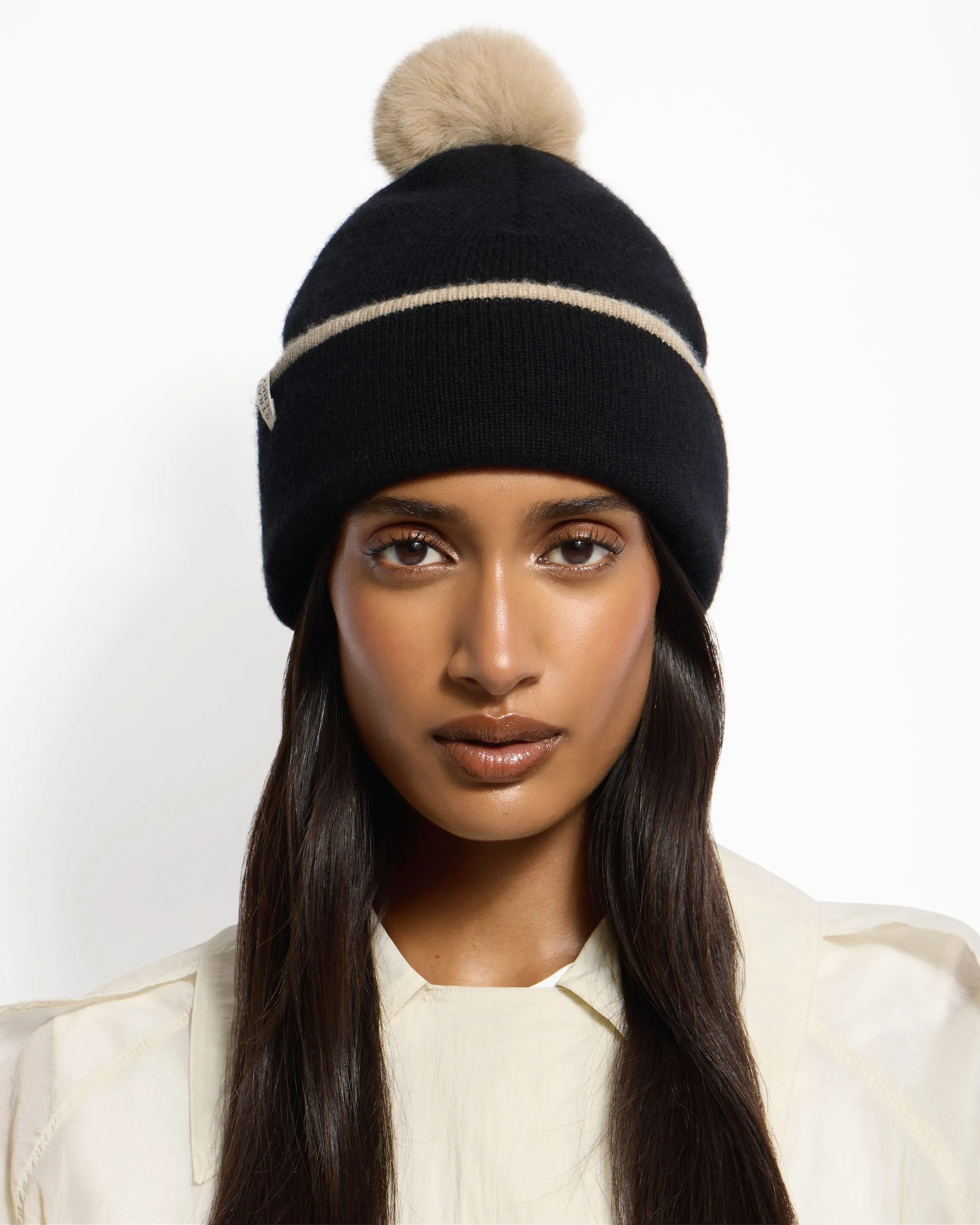 Cashmere Blend Beanie with Pom Pom