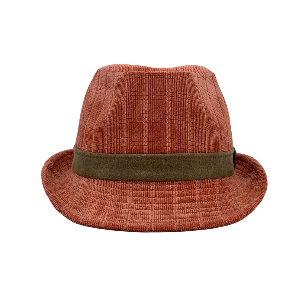 Check Pattern Corduroy Fedora Hat Classic Trilby Short Brim LD61541