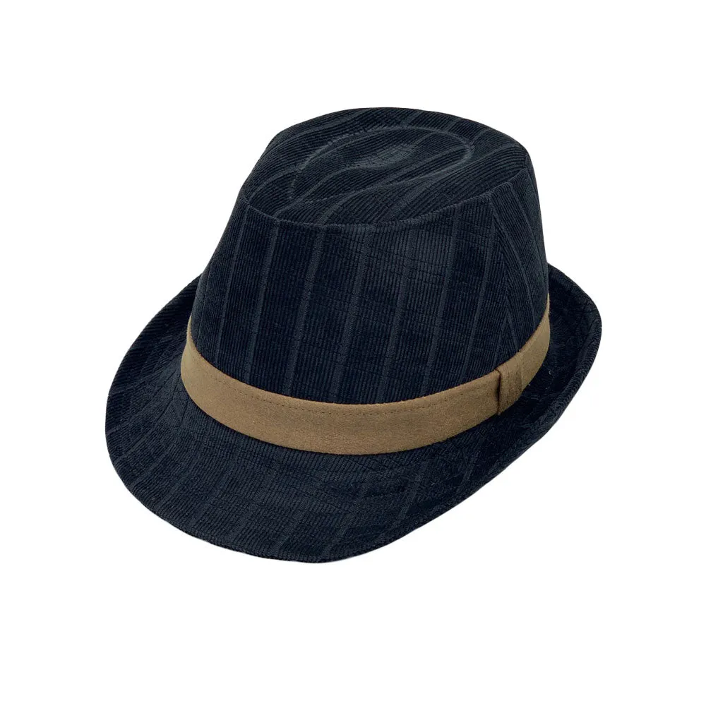 Check Pattern Corduroy Fedora Hat Classic Trilby Short Brim LD61541