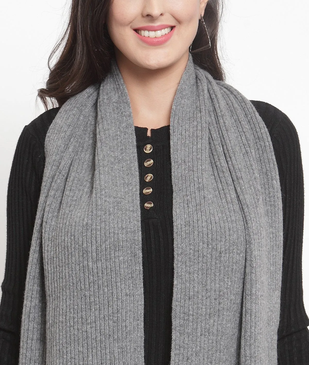 Chesa - Dark Grey Lambswool & Nylon Knitted Scarf