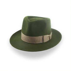 Dark Olive Green Felt Fedora Hat with Teardrop Crown | The 5217