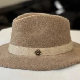 DTD Tan Fedora with Light Beige Trim & Designer Button