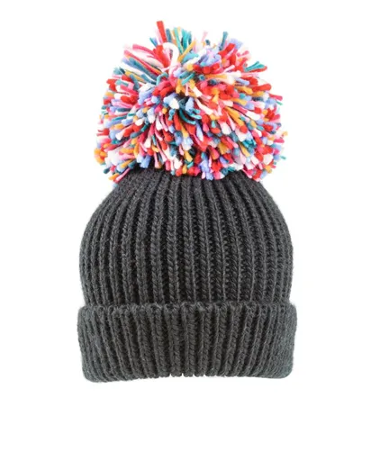 Firework Large Knitted Pompom Hat - Charcoal