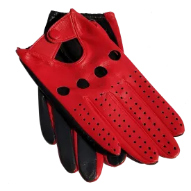 Highshine Men Unlined Driving Genuine Leather Gloves red with black