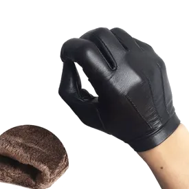 Highshine Unlined Wrist Button One Whole Piece of Sheep Leather Touch Screen Winter Gloves for Men Black and brown