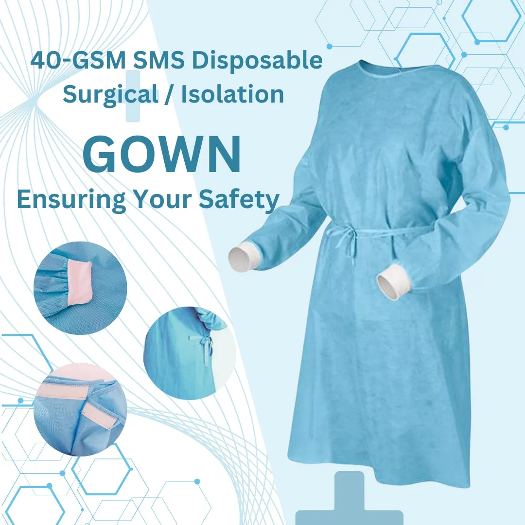 Hygene Disposable Blue Surgical Gown - Non-Woven, Non-Sterile Isolation Hospital, Doctor, patient Gowns