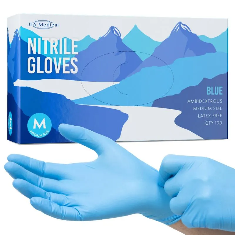 JFA Medical Disposable Powder Free Blue Nitrile Gloves Medium x 100