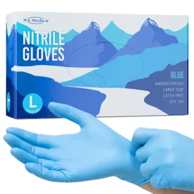 JFA Medical Large Size Disposable Powder Free Blue Nitrile Gloves - Box of 100