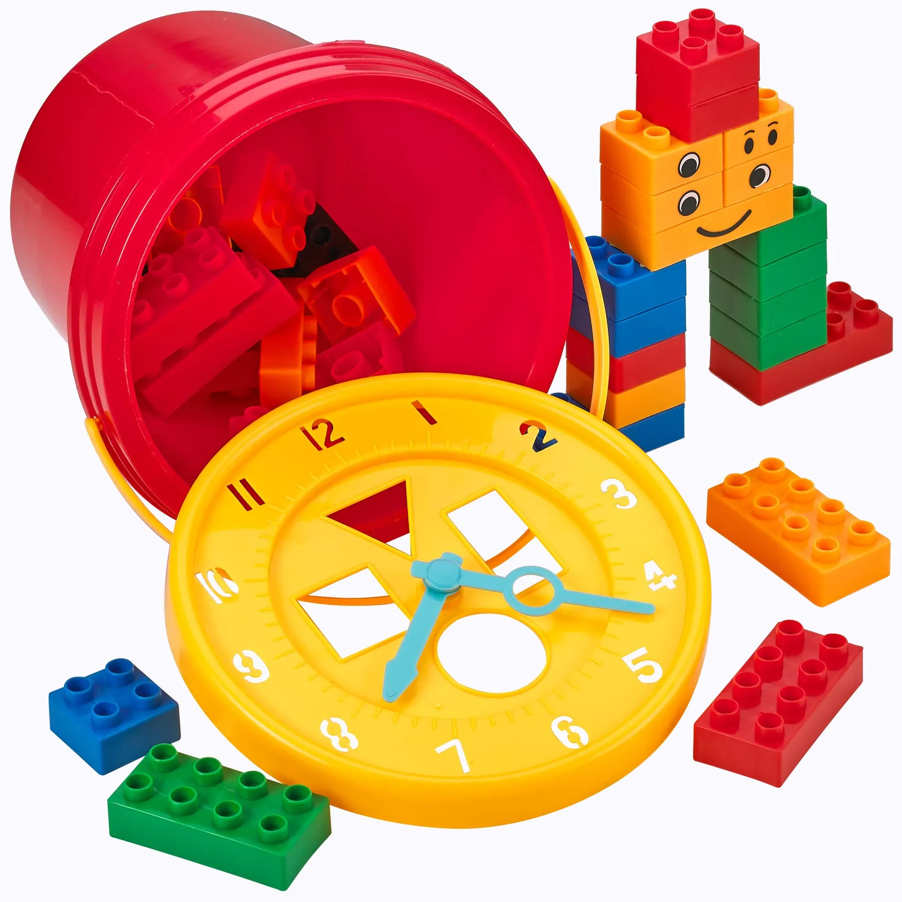 Kicko Building Block Bucket - 33 pc Building Blocks with Clock - Learning Blocks