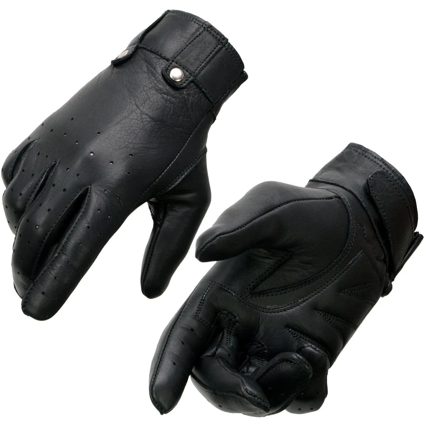 Milwaukee Leather MG7710 Women's Black Perforated Leather Gel Palm Lightweight Motorcycle Hand Gloves W/ Wrist Loops