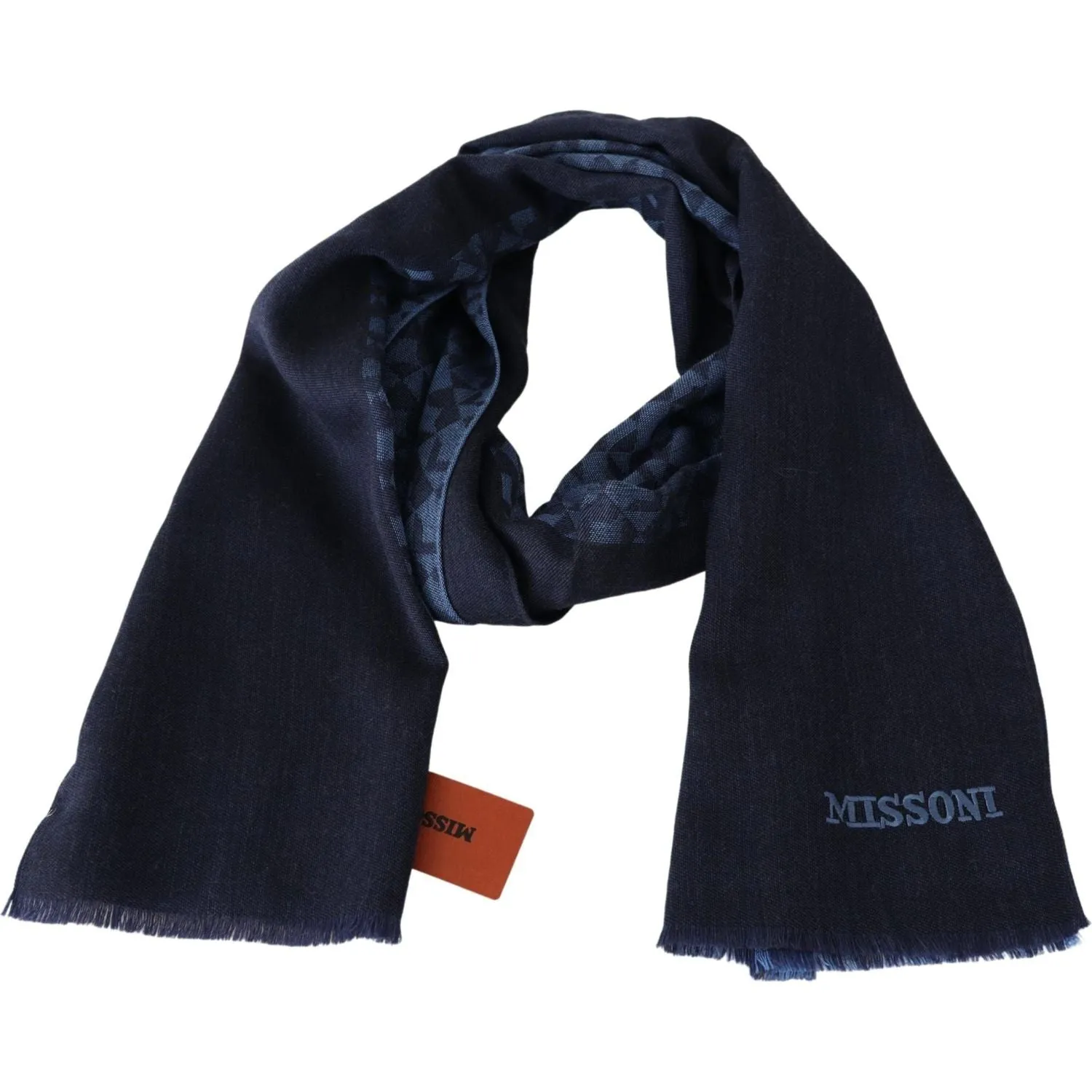 Missoni Navy Wool Knit Unisex Neck Wrap Fringe Shawl Men's Scarf