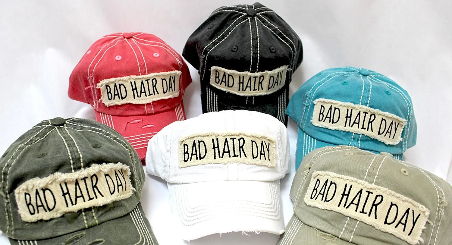 New! White "BAD HAIR DAY" Embroidery Patch Baseball Cap