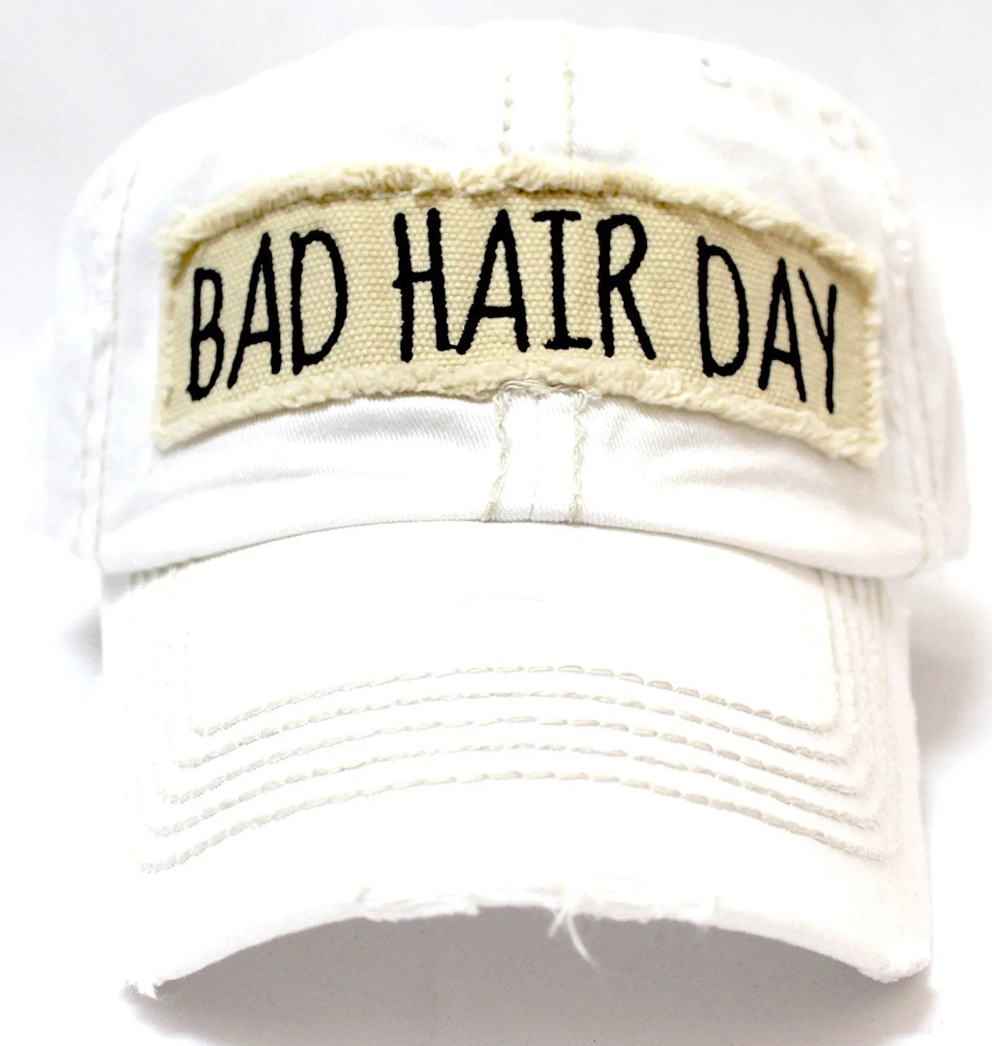 New! White "BAD HAIR DAY" Embroidery Patch Baseball Cap