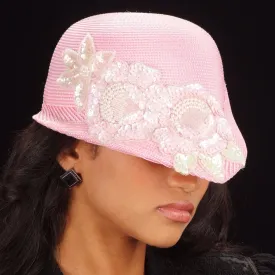 OE8012- Baby pink fashion hat straw with sequin flower appilque