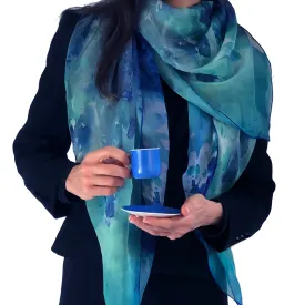 Oversized Clear Blue Silk Chiffon Scarf