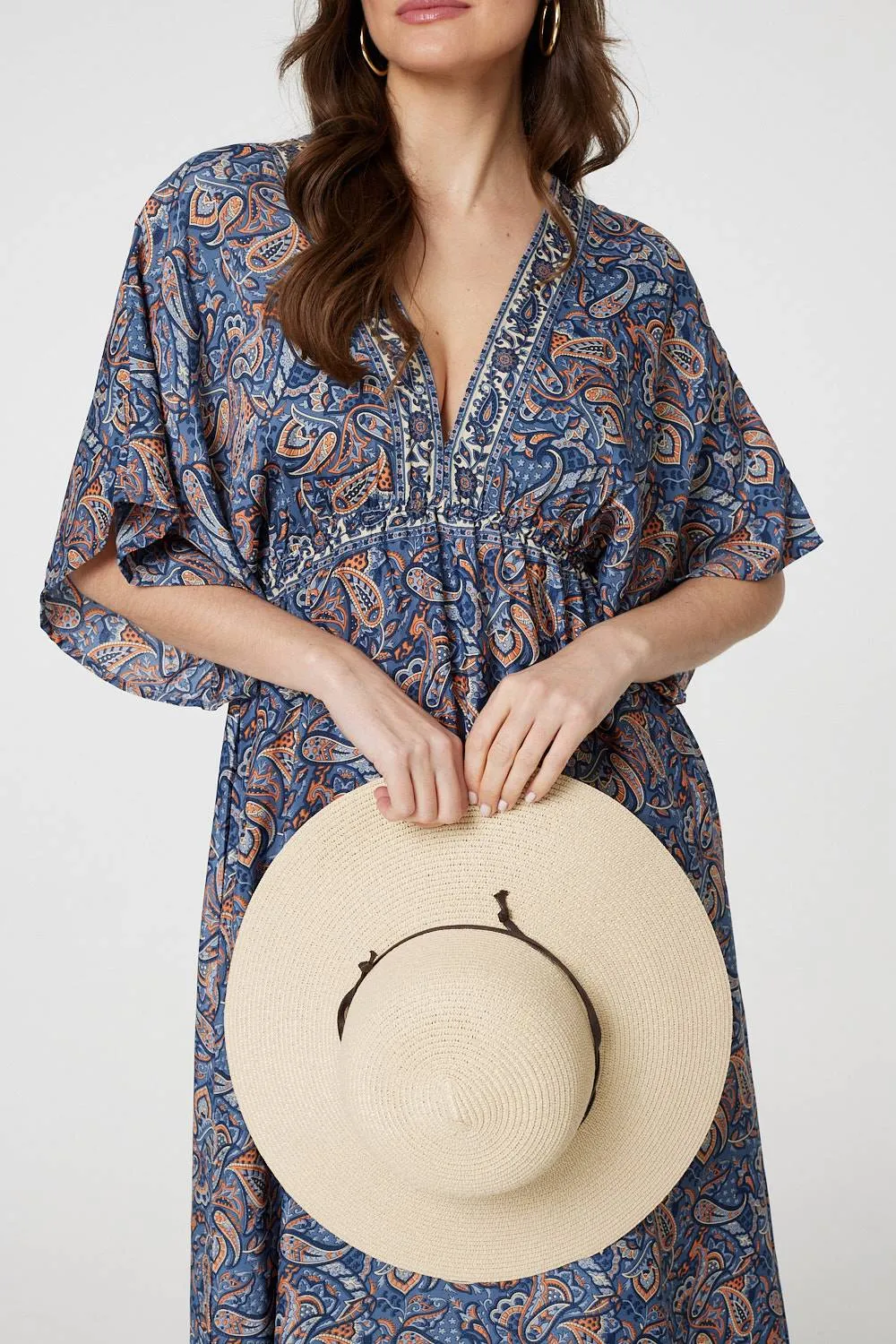 Paisley Print Kimono Sleeve Midi Dress