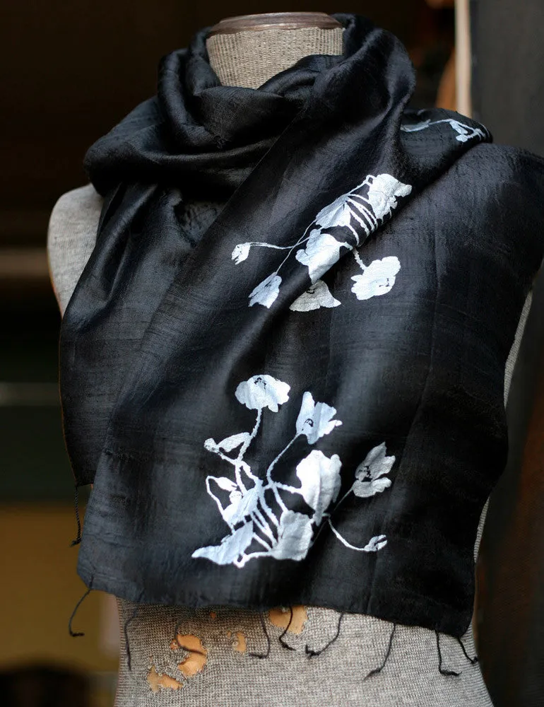 Poppies silk scarf, floral print.