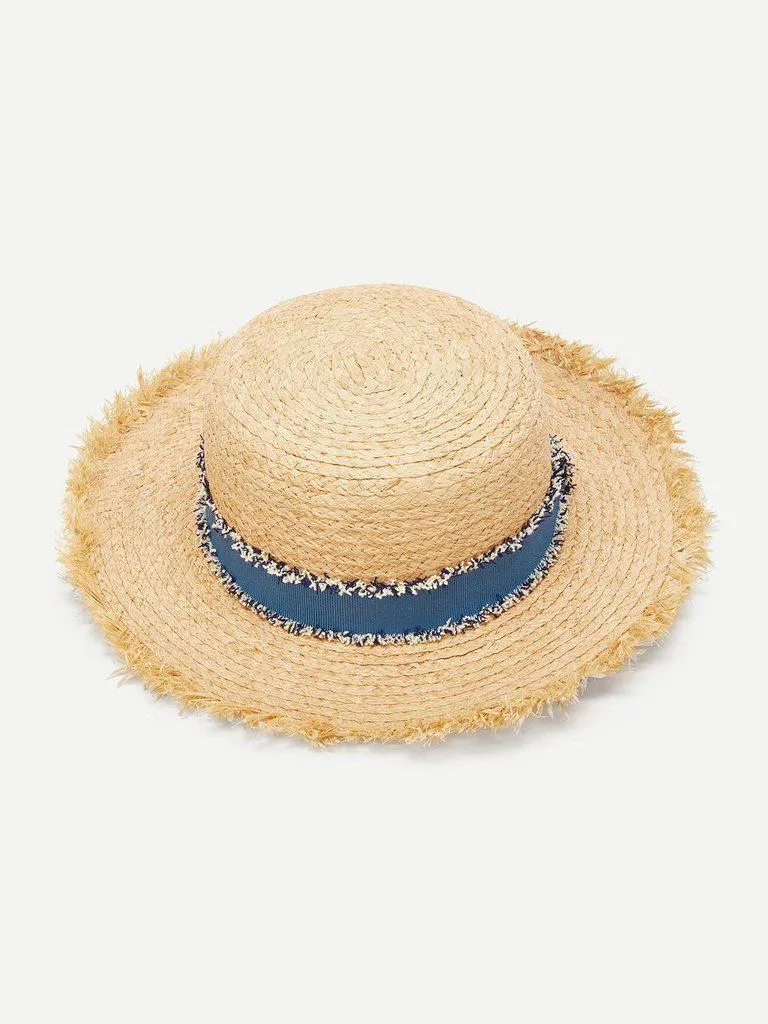 Raw Edge Straw Boater Hat