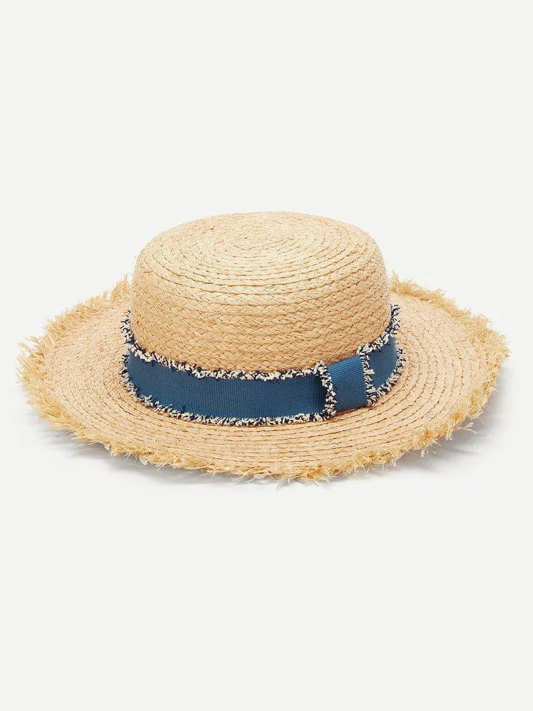 Raw Edge Straw Boater Hat