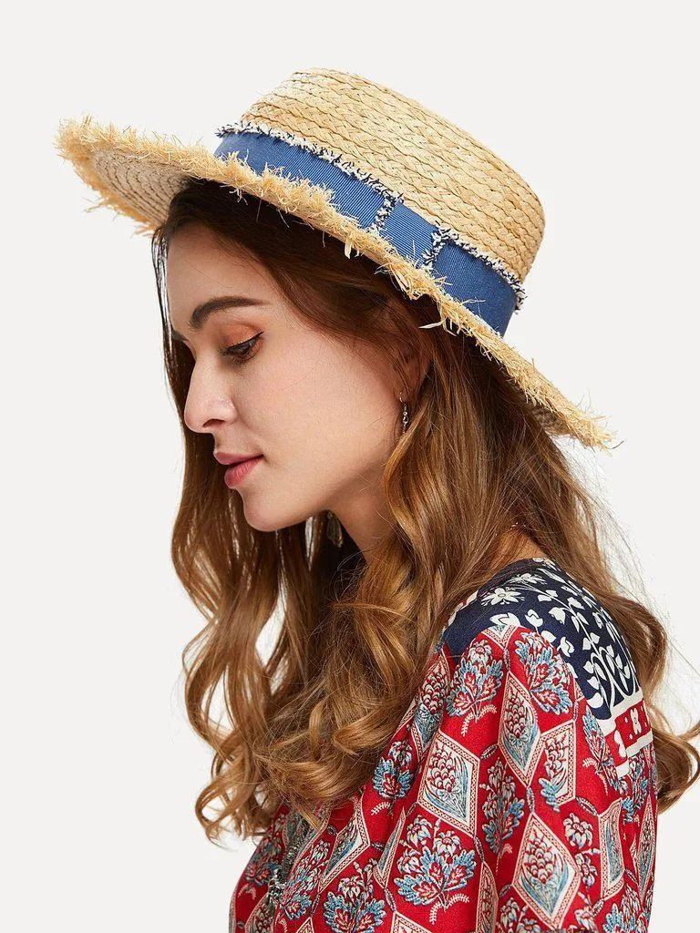 Raw Edge Straw Boater Hat