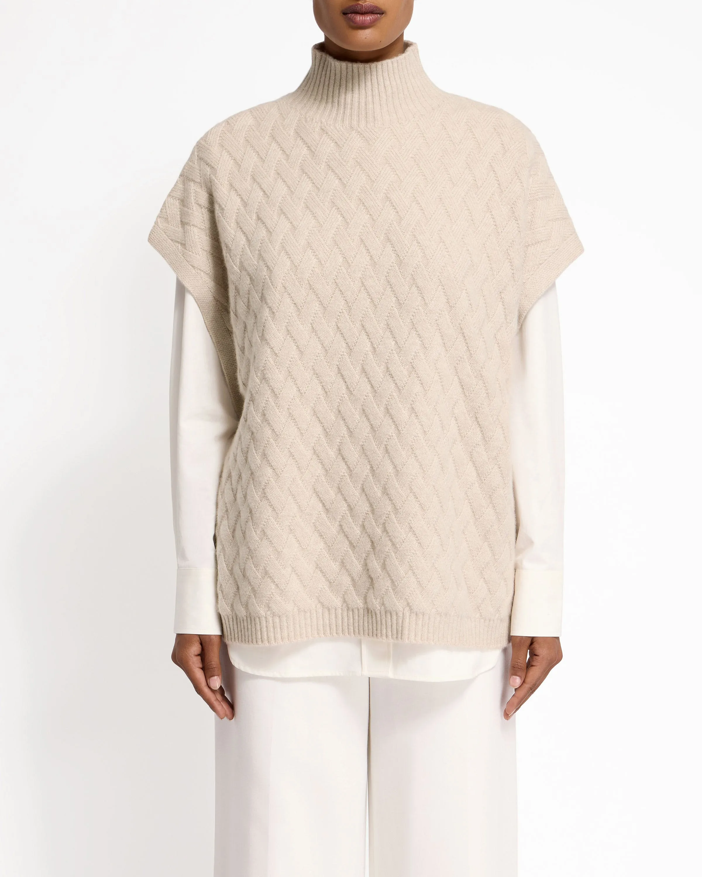 Sanday Cable Knit Pure Cashmere Poncho - Wheat