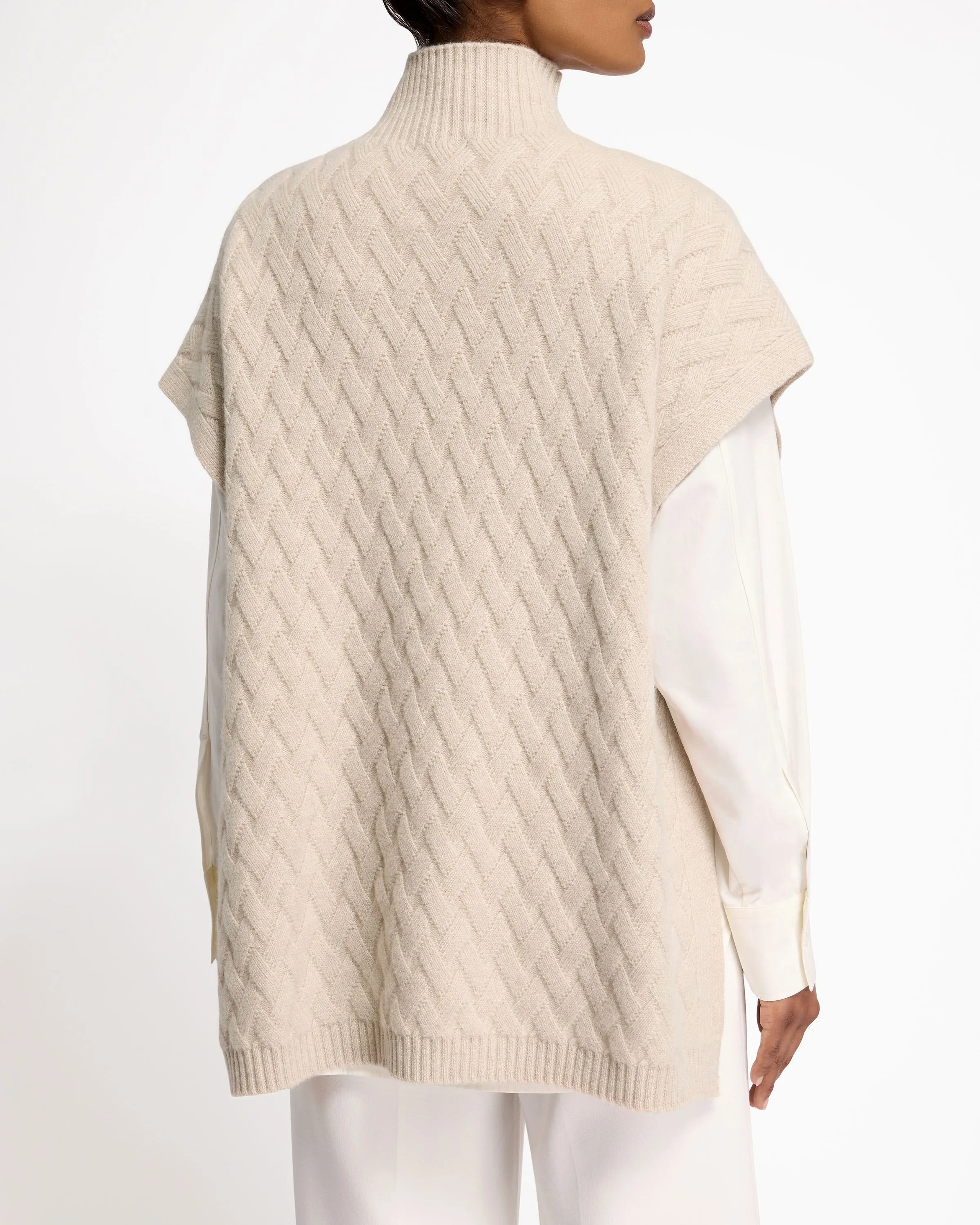 Sanday Cable Knit Pure Cashmere Poncho - Wheat