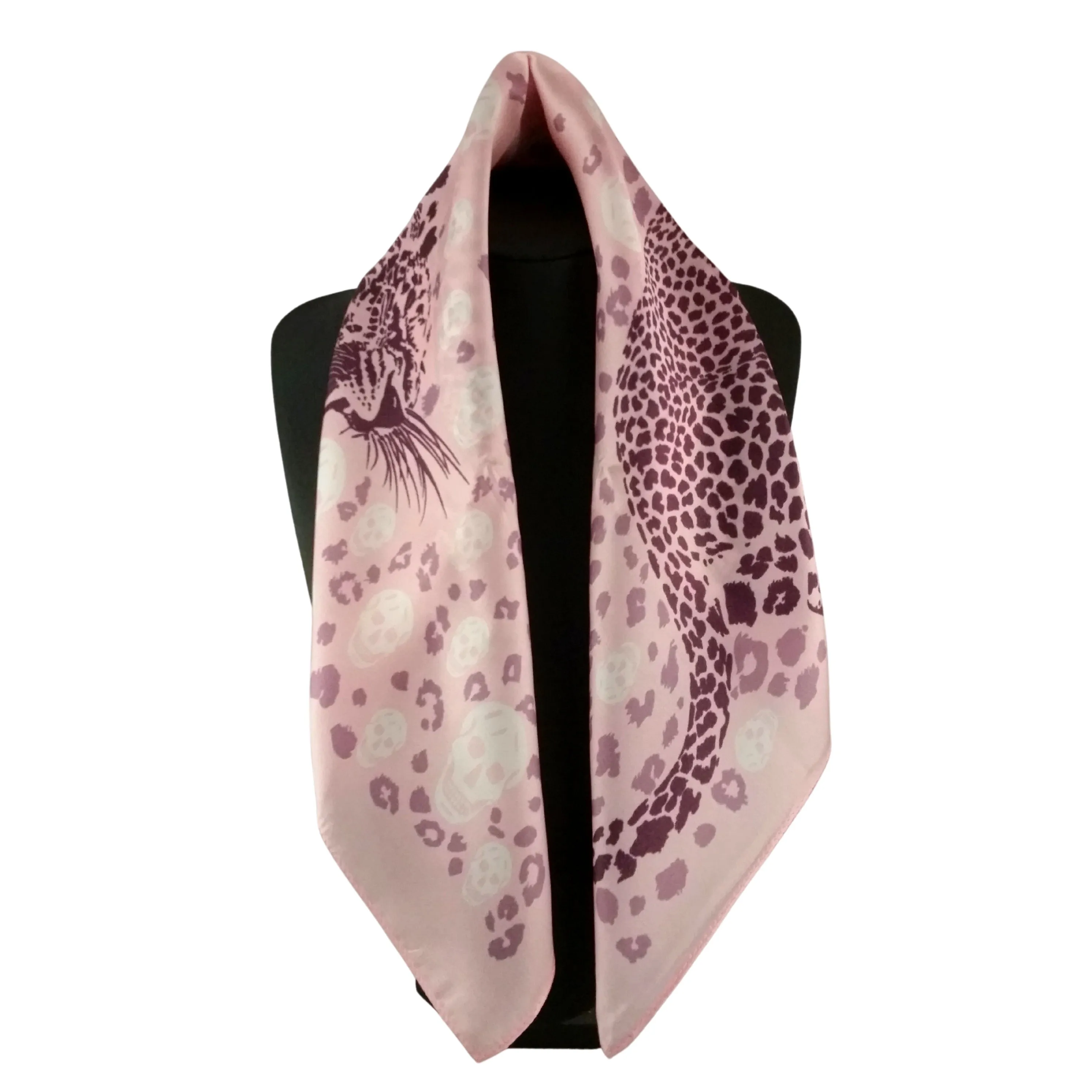 Silk Skull Scarf Pink Leopard