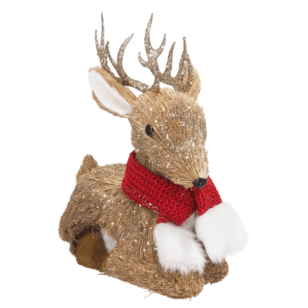 Sitting Reindeer with Red Scarf (31cm)