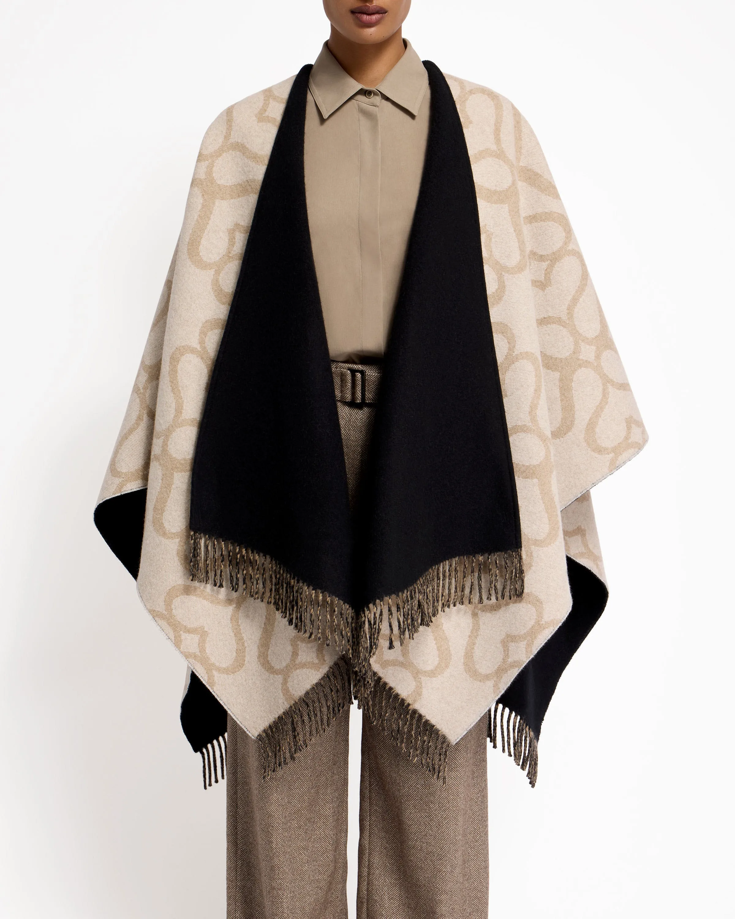 Strathberry Monogram Reversible Cape - Black/Camel/Vanilla