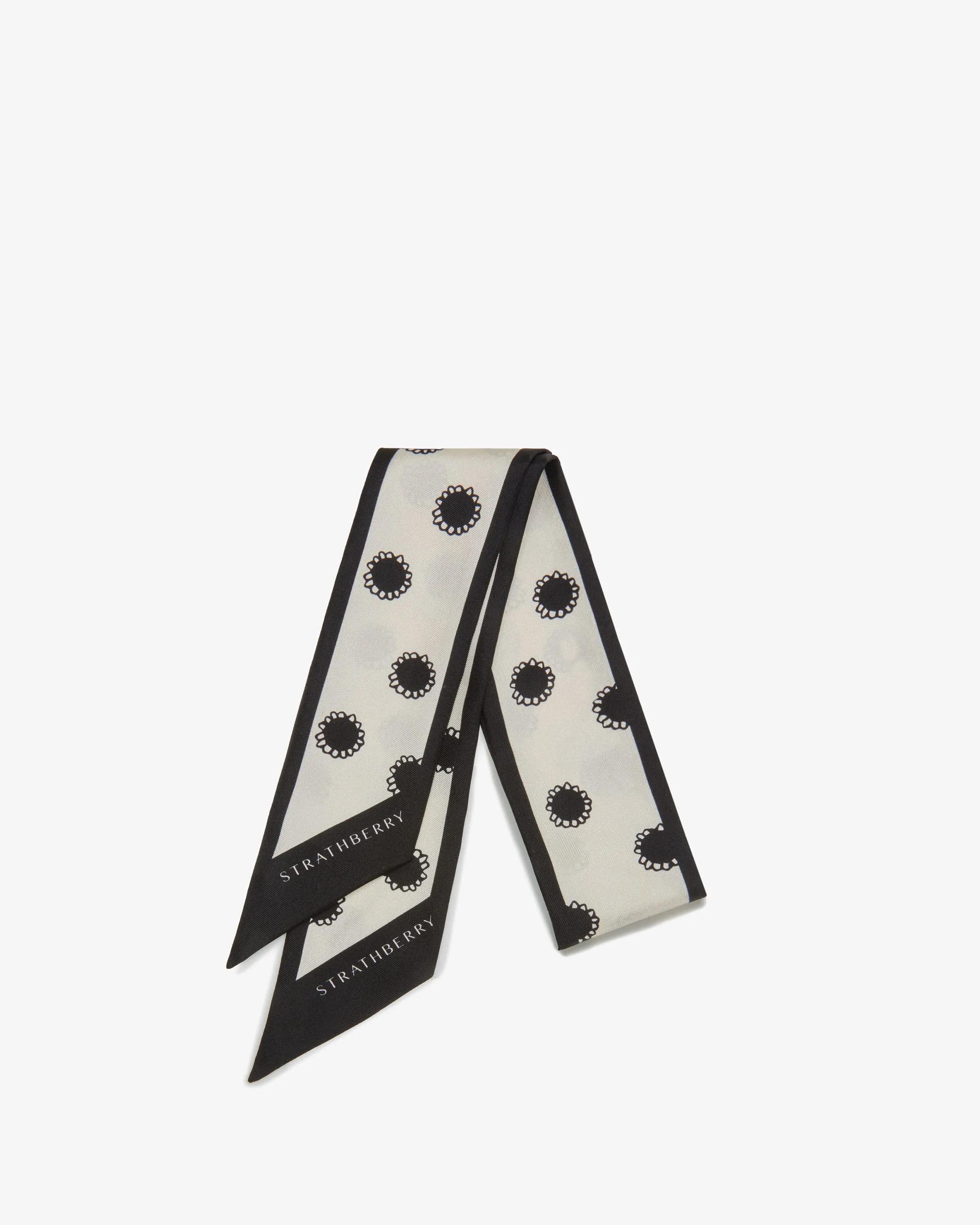 Strathberry x Shrimps Silk Skinny Scarf - Vanilla Pearl Print