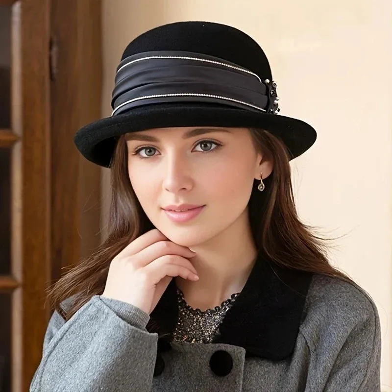 Stylish French Wool Felt Sun Hat for Autumn/Winter