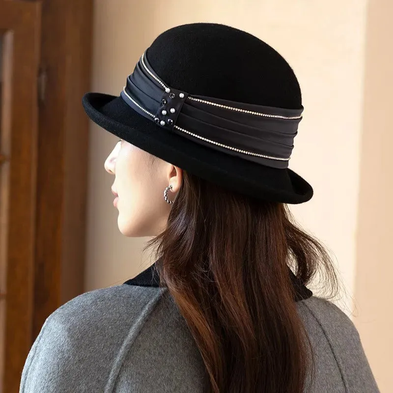 Stylish French Wool Felt Sun Hat for Autumn/Winter