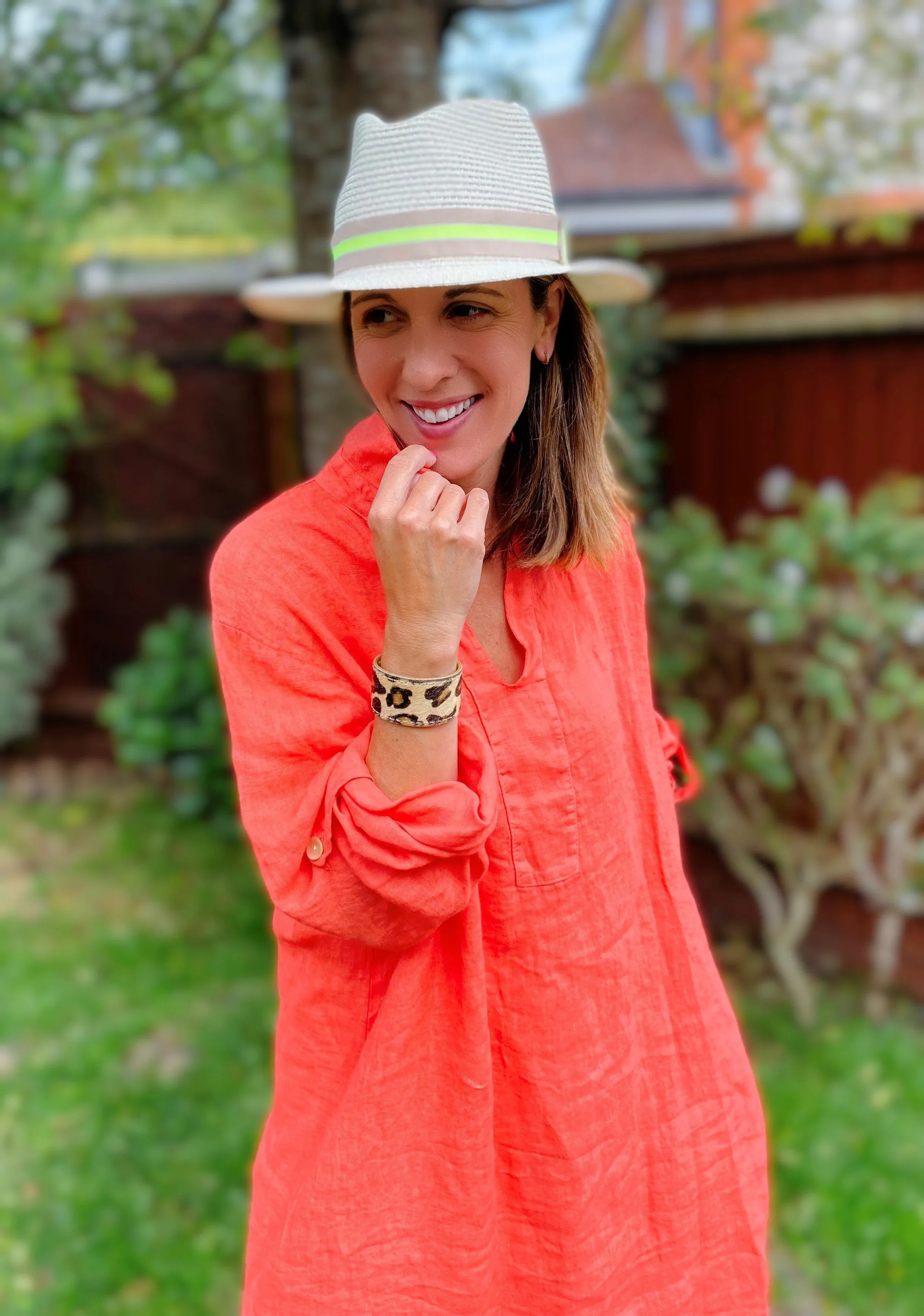 Summer Straw Fedora with Beige & Fluorescent Yellow Ribbon