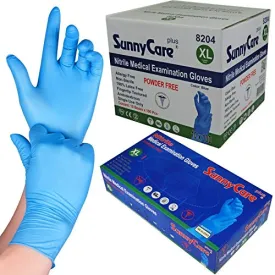 SunnyCare Box of 100 Blue Nitrile Medical Exam Gloves Powder Free