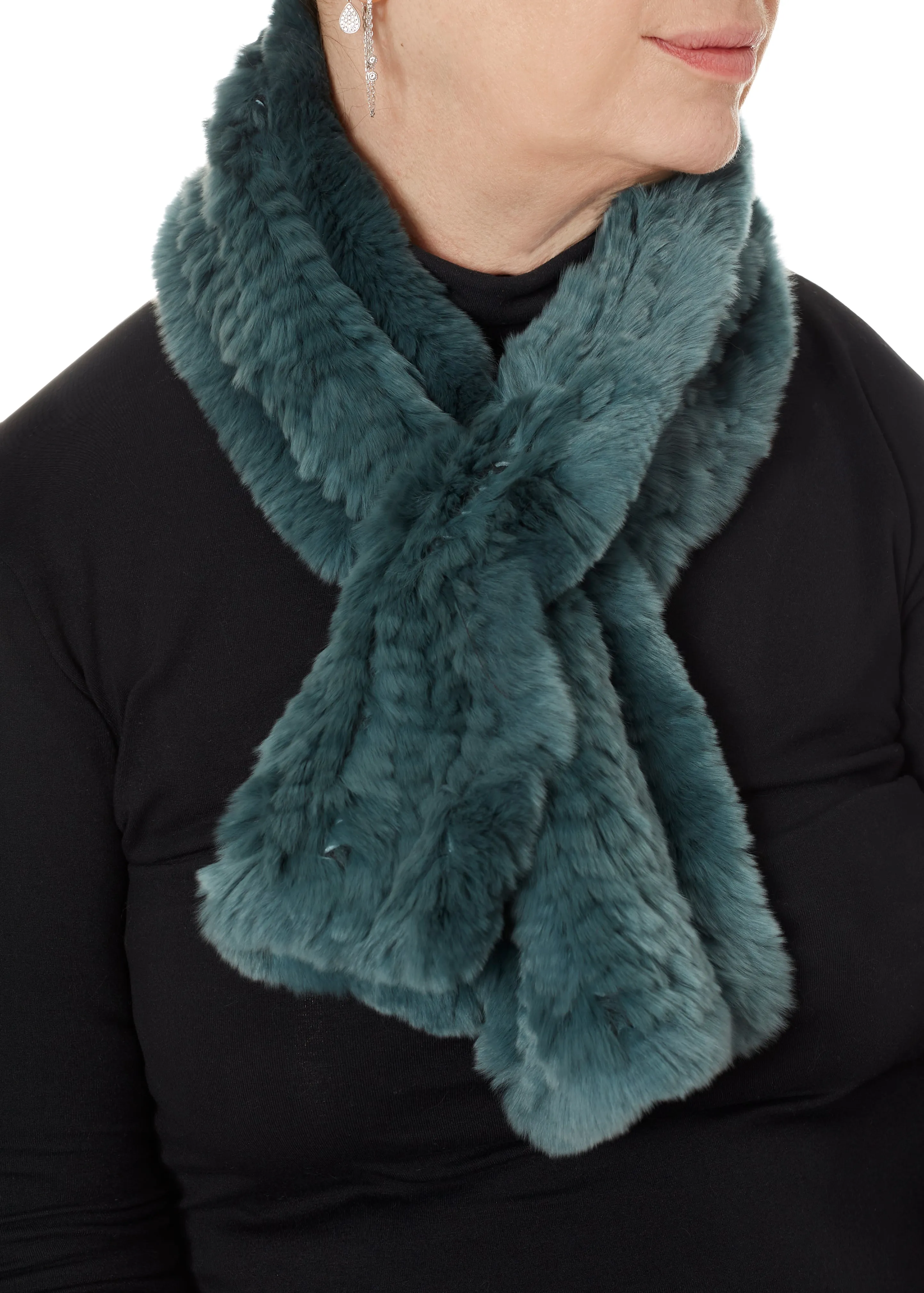 Teal Knitted Rex Rabbit 'Loop' Designer Fur Scarf