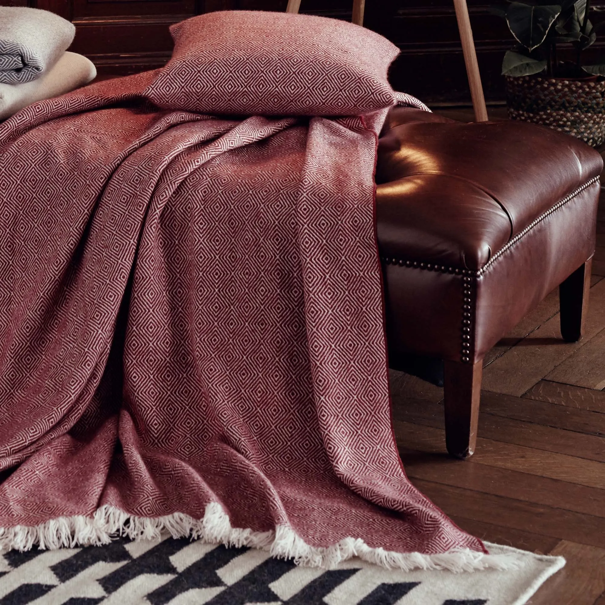 Uyuni Cashmere Blanket [Bordeaux red/Cream]