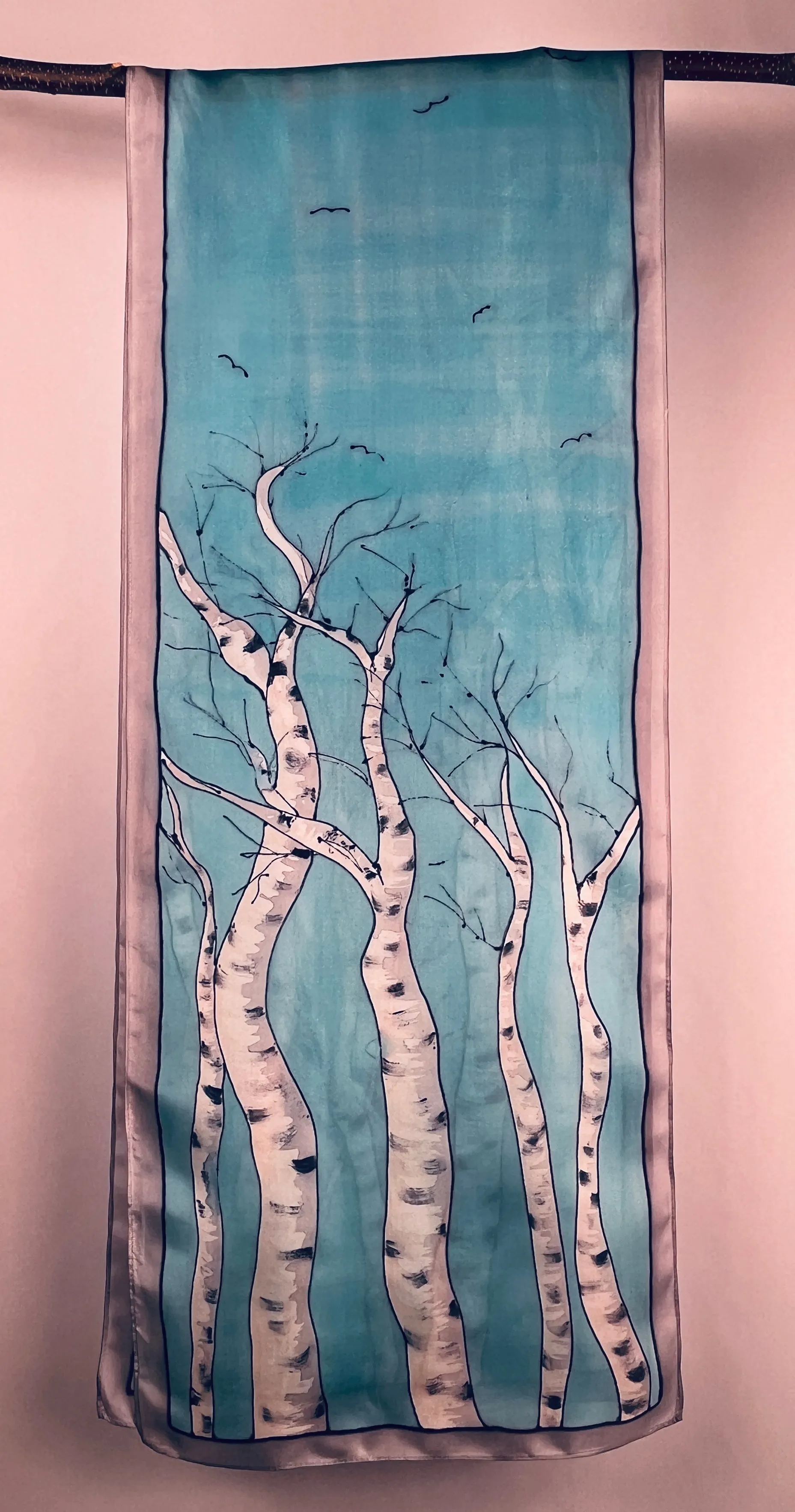 “Winter Birches v 2.0" - Hand-dyed Silk Scarf - $145