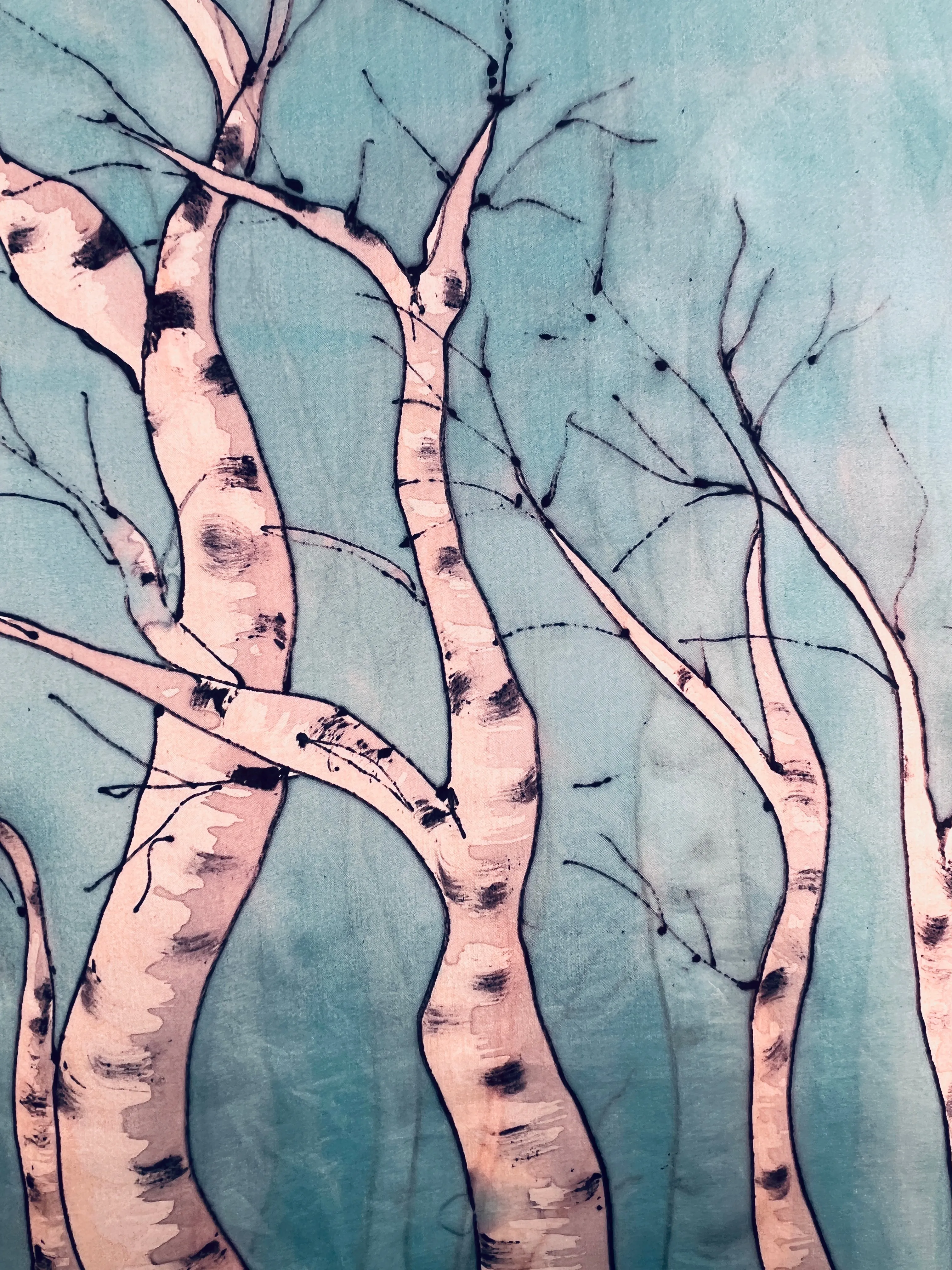 “Winter Birches v 2.0" - Hand-dyed Silk Scarf - $145